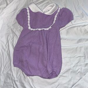 Janie & Jack 0-3 Month Lilac Purpler knit onesie with White collar.